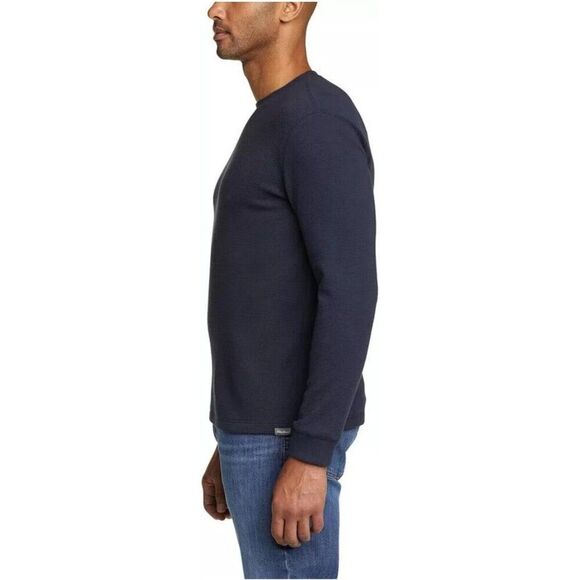 NWT Eddie Bauer Men's Cotton Rich Premium Thermal Crew Neck Long Sleeve Navy, M - Picture 2 of 4